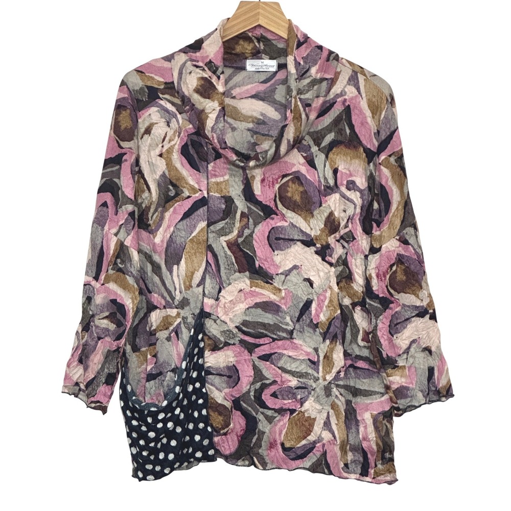 Art to Wear Lagenlook Womens Top M Abstract Crinkle Knit Tunic Quirky Eclectic